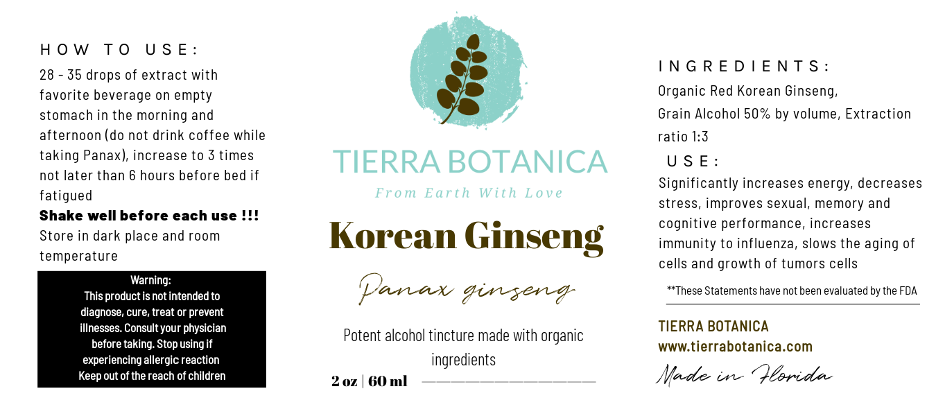 Korean Ginseng (Panax ginseng) 2 oz (60ml)